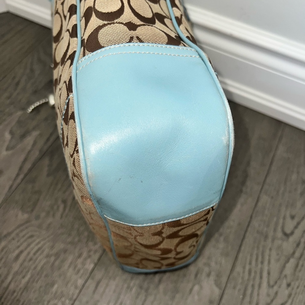 🩵 Coach Brown Signature Tote with Light Blue Trim - Picture 7 of 13